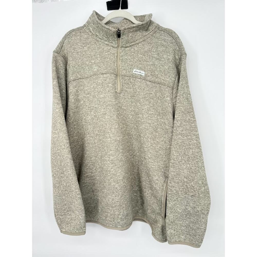 Eddie‎ Bauer Sweater Mens XXL 1/4 Zip Pullover Heather Tan Fleece Outdoor Hiking